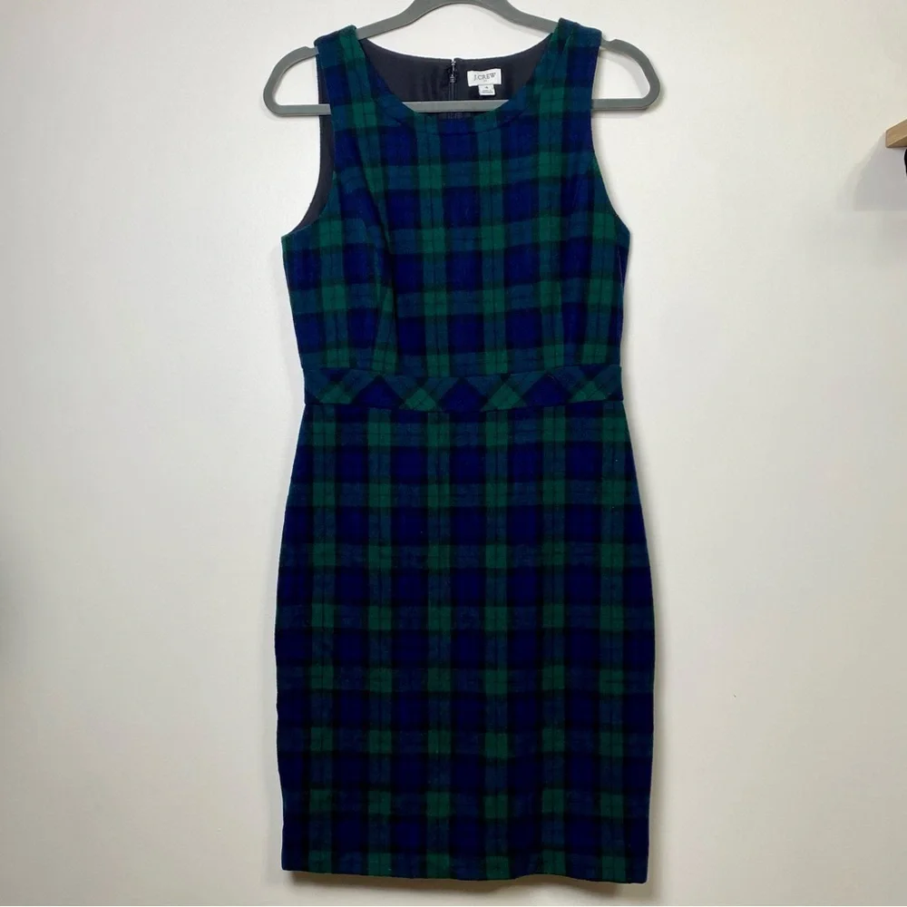 J. Crew Buffalo‎ Plaid Sleeveless Wool Blend Dress - Green and Blue size 4